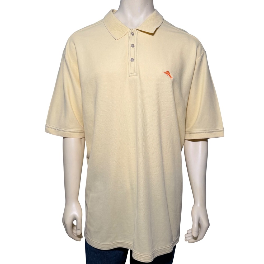 Tommy Bahama Polo Shirt‎ Mens 3XL Yellow Excellent Supima Cotton Marlin Logo